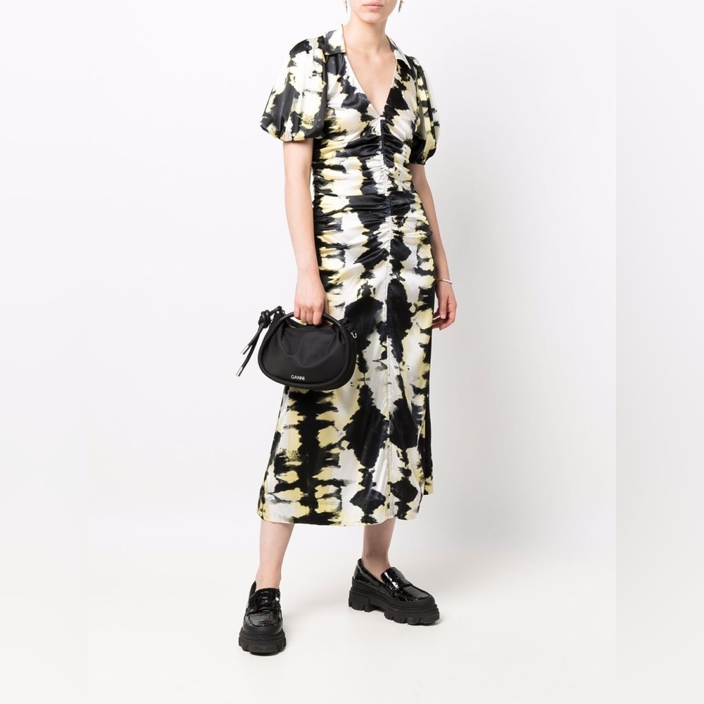 Ganni Tie Dye Ruched Midi Dress - Picture 2 of 12